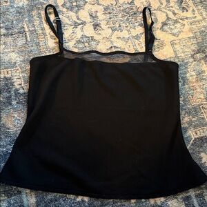 Black Sleeveless Camisole top with sheer panel top detail. Size 10